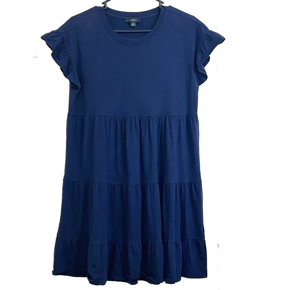 J.Crew Women’s Jersey Flare Mini Dress Size S Navy Blue Flutter Sleeve